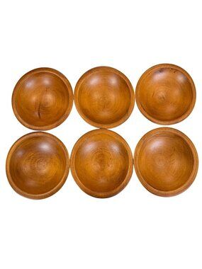 MCM Woodcraftery Handcrafted Wooden Salad Bowls Set of 6 Rustic Kitchenware